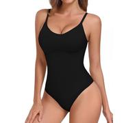 UMIPUBO Women's Shapewear Bodysuit Tummy Control Full Body Shaper Seamless Sculpting V Neck Waist Trainer Shaping Body Suits Non Padded Low Back Leotard Tops Thong with Adjustable Straps (Black, S)