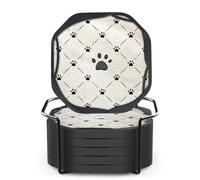 UMIRRO Cute Absorbent Drink Coasters, Hollow-Carved Dog Paw Themed, Cat Decor for Animal Lovers, Small Unique Birthday Gift Ideas for Men, Dad, Him, Women Mom, Her, 4", Checkered, Black, Set of 6