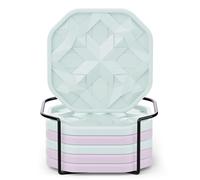 UMIRRO Silicone Cup Coasters for Drinks with Tailored Holder, Coffee Table Centerpiece, Modern Home Bar or Aesthetic Kitchen Essentials, House Decor Gifts, Set of 6, Mint and Lavender
