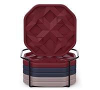 UMIRRO Silicone Cup Coasters for Drinks with Tailored Holder, Coffee Table Centerpiece, Modern Home Bar or Kitchen Essentials, Red House Décor Gifts, Set of 6, Burgundy and Blue