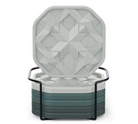 UMIRRO Silicone Cup Coasters for Drinks with Tailored Holder, Coffee Table Centerpiece, Modern Home Bar or Kitchen Essentials, House Décor Gifts, Set of 6, Posy Green