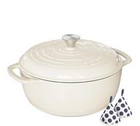 Umite Chef 6QT Enameled Cast Iron Dutch Oven with Lid, Versatile Heavy-Duty Cookware Pot for Baking Bread, Braising, Soups & Stews, Oven & Stovetop Safe with Heat Resistant Gloves（Cream White）