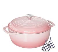 Umite Chef 6QT Enameled Cast Iron Dutch Oven with Lid, Versatile Heavy-Duty Cookware Pot for Baking Bread, Braising, Soups & Stews, Oven & Stovetop Safe with Heat Resistant Gloves(Pink)
