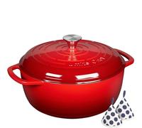 Umite Chef 6QT Enameled Cast Iron Dutch Oven with Lid, Versatile Heavy-Duty Cookware Pot for Baking Bread, Braising, Soups & Stews, Oven & Stovetop Safe with Heat Resistant Gloves（Red）
