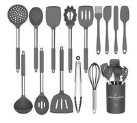 Umite Chef Kitchen Utensils Set 15 Pieces Silicone Heat Resistant Non-Stick BPA Free Stainless Steel Handle Spatula Spoon Tongs Whisk Cookware