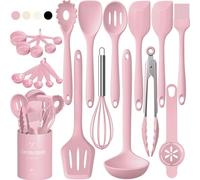 Umite Chef Kitchen Utensils Set, 22Pcs Silicone Cooking Utensils Set, Heat Resistance Silicone Ktchen Spatulas Set with Holder, Cooking Gadgets Tools Set for Nonstick Cookware, Dishwasher Safe(Pink)