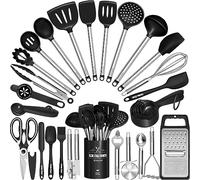 Umite Chef Kitchen Utensils Set- 34 Pcs Silicone Cooking Utensils Set for Nonstick Cookware-Silicone Spatulas Set, Stainless Steel Handle-Black Kitchen Gadgets Tools, Pots and Pans Accessories