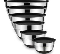 Umite Chef Mixing Bowls with Airtight Lids，6 piece Stainless Steel Metal Nesting Storage Bowls, Non-Slip Bottoms Size 7, 3.5, 2.5, 2.0,1.5, 1QT, Great for Mixing & Serving(Black)