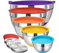 Umite Chef Mixing Bowls with Airtight Lids Set, 8PCS Stainless Steel Nesting Bowls Set, 3 Grater Attachments & Non-Slip Bottoms, Size 5, 4, 3.5, 2, 1.5QT for Baking & Mixing(Colorful)