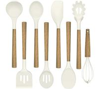 Umite Chef Non-Stick Silicone Kitchen Utensils Set with Natural Acacia Hard Wood Handle, 8 Pieces Kitchen Spatulas Set, White, BPA Free, Baking, Serving and Cooking Utensils