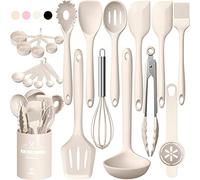 Umite Chef Silicone Kitchen Cooking Utensils Set, 22Pcs Heat Resistant Kitchen Utensils, Spatula, Spoon, Whisk, Dishwasher Safe Kitchen Utensil Gadgets Tools Set for Nonstick Cookware(Khaki)