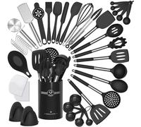 Umite Chef Silicone Kitchen Cooking Utensils Set- 43 pcs Heat Resistant Kitchen Utensils, Black Kitchen Gadgets Tools Set with Stainless Steel Handles for Non-Stick Cookware