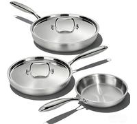 Umite Chef Stainless Steel Frying Pan Set with Lid, 3Pcs Skillet Set (Includes 8",10",12") - 5 Ply Stainless Clad - Heavy Duty & Professional Cookware Set, Fast & Even Heat, Dishwasher and Oven Safe