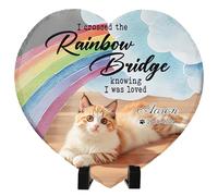 Umitive Custom Pet Memorial Stone - Personalized Cat Grave Marker with Name & Photo - Sympathy Gifts for Loss of Beloved Pet - Cemetery Decor - Rainbow Bridge Memorial for Cats (Style A)