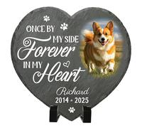 Umitive Personalized Pet Memorial Stone - Heart-Shaped Custom Dog Grave Marker with Engraved Name & Photo - Dog Grave Stone for Remembrance Dog Passing Away Sympathy Gifts (Style A)