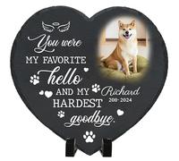Umitive Personalized Pet Memorial Stone - Heart-Shaped Custom Dog Grave Marker with Engraved Name & Photo - Dog Grave Stone for Remembrance Dog Passing Away Sympathy Gifts (Style F)