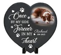 Umitive Personalized Pet Memorial Stone - Heart-Shaped Custom Dog Grave Marker with Engraved Name & Photo - Dog Grave Stone for Remembrance Dog Passing Away Sympathy Gifts (Style D)