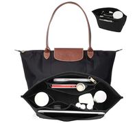 Umiup Longchamp Le Pliage Medium Felt Handbag Organizer with Cup Holder and Zipper, 8 Compartments, Black, Medium 26.7 x 20 x 13 cm