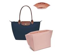 Umiup Purse Organizer Insert for Longchamp Le Pliage L Handbag Insert, Felt Handbag Organizer Insert Large Tote with Cup Holder, Bag Organizer with Zipper,8 Compartments(Pink, L/11 * 9.84 * 6.7in)