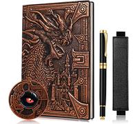 UMiWEi Vintage Dragon Embossed Leather Notebook DND Notebook Travel Journal with Ballpoint Pen and Pen Sleeve Antique Handmade A5 Journal,Hardcover Liner,Writing Notebook Gift for Men Women