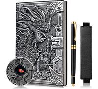 UMiWEi Vintage Dragon Embossed Leather Notebook DND Notebook Travel Journal with Ballpoint Pen and Pen Sleeve Antique Handmade A5 Journal,Hardcover Liner,Writing Notebook Gift for Men Women