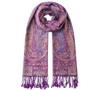 Umjetnost Womens Soft Silky Pashmina Rave Scarf Paisley Pattern Pashmina Shawl Wrap with Fringes, F Purple, One Size