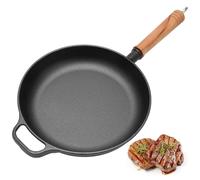 Umllpet Cast Iron Pan, Cast Iron Pan 27 cm, Frying Pan, Grill Pan, Without Coating Pan Handle Made of Solid Wood, for the Grill, Gas Grill, Oven (27 cm)