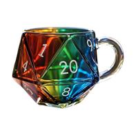 Umllpet Polyhedral Dice Coffee Mug with Handle, 400ml, Rainbow Glass, D20 Cube Cube, Funny Drinking Glasses for Men and Women, Fantasy Lovers, Gift for Game Lovers