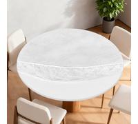 Umllpet Round Elasticated Table Cover, Waterproof Round Tablecloth, Elastic Edged Vinyl Rounde Fitted Tablecover, Oilcloth PVC Wipeable Outdoor Circular Plastic Table Cover, Beige