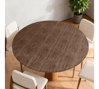 Umllpet Round Elasticated Table Cover, Waterproof Round Tablecloth, Elastic Edged Vinyl Rounde Fitted Tablecover, Oilcloth PVC Wipeable Outdoor Circular Plastic Table Cover, Brown Wood