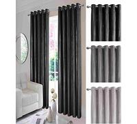 umlout Glimmer Black 66" w X 90" d Velvet Eyelet Ring Top Designer Lined Curtains, Choice Of 8 Sizes And 3 Colours