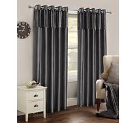 umlout Paris Charcoal 90" w X 72" d Vertical Crushed Velvet Eyelet Ring Top Designer Lined Curtains, Choice Of 8 Sizes And 3 Colours