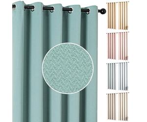 umlout Semi Blackout Thermal Curtains Genoa Ring Top Eyelet Mid Green 42"x72", Herringbone Design, Energy Saving For Bedroom & Living Room