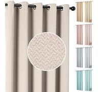 umlout Semi Blackout Thermal Curtains Genoa Ring Top Eyelet Natural 90"x90", Herringbone Design, Energy Saving For Bedroom & Living Room