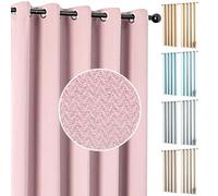 umlout Semi Blackout Thermal Curtains Genoa Ring Top Eyelet Pink 42"x72", Herringbone Design, Energy Saving For Bedroom & Living Room