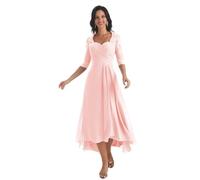 UMLXYER Mother of The Bride Dresses for Women Ruffle Sleeves Chiffon Prom Dresses Laces Appliques V Neck Pleated Formal Evening Party Gown Dusty Pink M