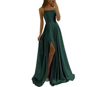 UMLXYER Women's Long Satin Prom Dresses 2024 A Line Pleated with Slit Ball Gowns Formal Evening Party Gowns with Pockets Teal S