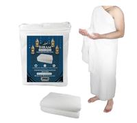 UMMA ESSENTIALS Ihram Ehram Ahram for Men for Hajj and Umrah - 2 Towels - Super Soft Microfiber Towels 110 x 210 cm = 43X82 inch, White, AMI1200