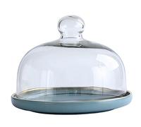 UMMEI 6-Inch Cake Stand Dome with Glass Cover, Ceramic Cake Plates for Cakes Dessert Cupcake Display Trays with Glass Lid,Blue,15cm