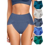 UMMISS Cotton Underwear for Womens High Waisted Slight Tummy Control High Cut Panties Full Coverage Ladies Briefs 5 Pack, A-multicolor-5 Pack, L