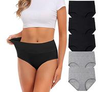UMMISS womens s Underwear,Mid Waist No Muffin Top Full Coverage Cotton Brief Ladies Panties Lingerie Undergarts For Multipack Large(Size 7) Grey+black=total 5 Pack
