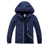 UMMTOM Boys Rain Jackets Lightweight Waterproof Hooded Fleece Raincoats Windbreakers for Kids, Solid Navy, 11-12 Jahre