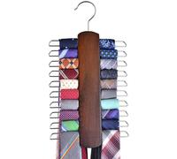 Umo Lorenzo Premium Wooden Necktie and Belt Hanger, Walnut Wood Center Organizer and Storage Rack with a Non-Slip Finish - 20 Hooks (Wooden)