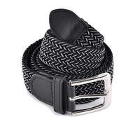 Umo Lorenzo Stretch Braided Woven Belts without Holes, Elastic Casual Belts for Men and Women, Black and Grey, Medium (Fits 32-35" Waist)