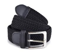 Umo Lorenzo Stretch Braided Woven Belts without Holes, Elastic Casual Belts for Men and Women, Black, Medium (Fits 32-35" Waist)