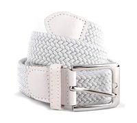 Umo Lorenzo Stretch Braided Woven Golf Belts without Holes, Elastic Casual Belts for Men and Women, White, Medium (Fits 32-35" Waist)
