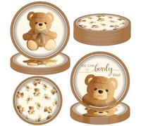 umoni Teddy Bear Paper Plates We Can Bearly Wait Baby Shower Party Supplies 48Pcs Bear Theme Party Dinnerware Plates Brown Birthday Tableware for Bear Birthday Baby Shower Decorations