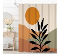 Umpoo Bohemian Bathroom Shower Curtain Orange Sun Eucalyptus Leaves Abstract Mountain Boho Theme Bath Curtain with Hooks Waterproof Fabric Polyester Shower Curtain Modern Home Decor, 60x72 Inch