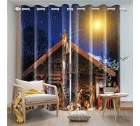 Umpoo Nativity Window Curtains Christmas Night Birth of Jesus Shabby Manger Holy Light Christian Window Drapes 2 Panels Set for Church Bible Story Bedroom Decor Window Treatment, 26x63 Inch