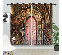 Umpoo Retro Steampunk Blackout Curtain Vintage Metallic Mechanical Bronze Clockwork Gears Metal Door Drapes 52 x 84 Inches Window Curtain Set for Living Room Bedroom, 2 Panels Grommet Top